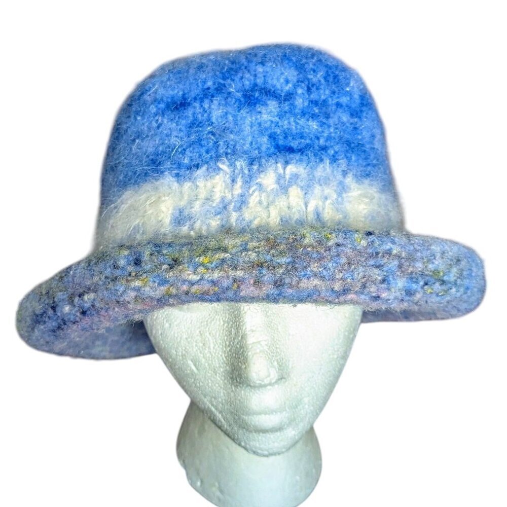 Scandi Girl Angora Mohair Hat Bucket Cloche Wool Round Boho Curled Handmade